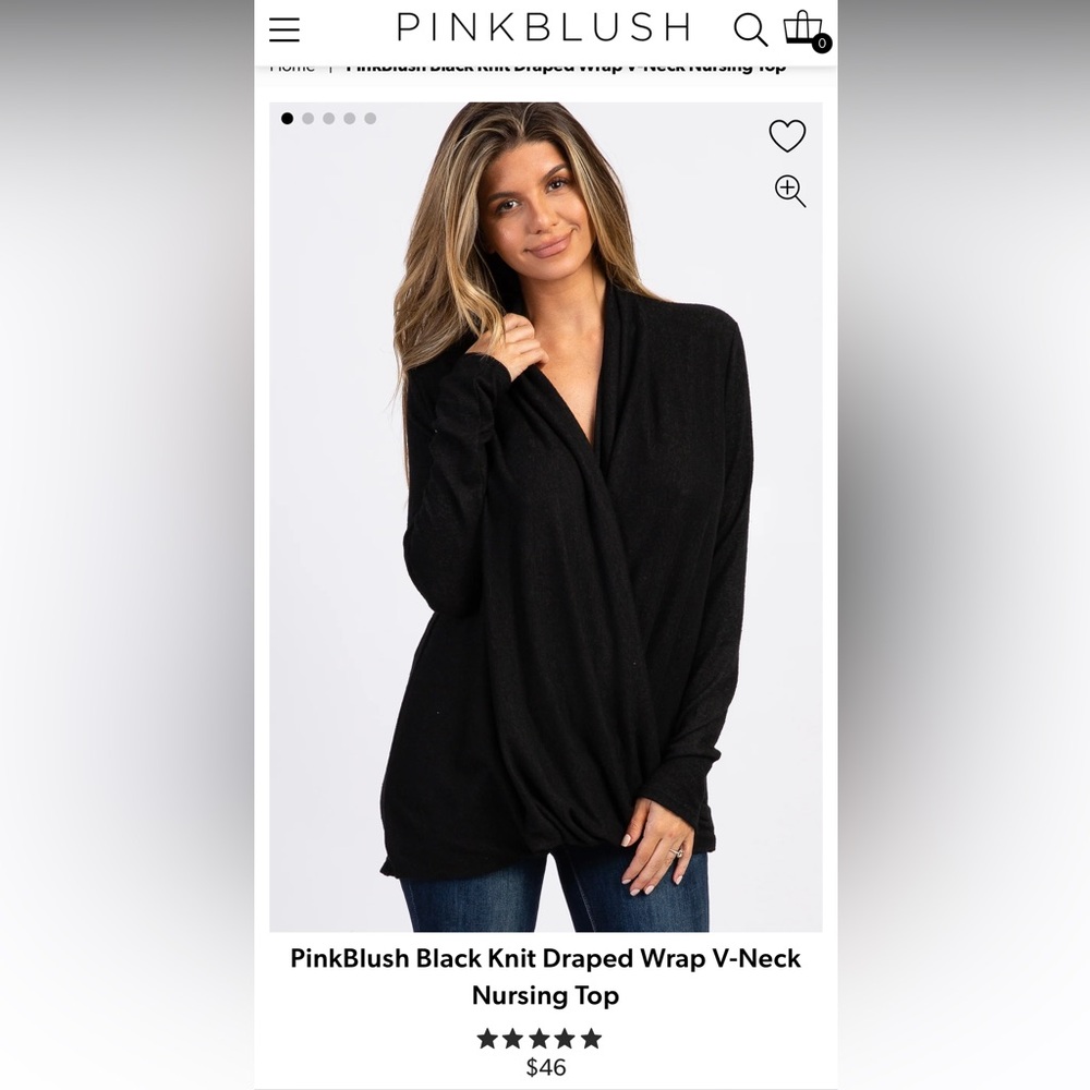 PinkBlush Black Knit Draped Wrap V-Neck Nursing Top Size Small